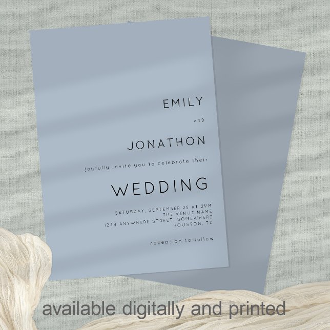 Simple typography Custom Dusty Blue Wedding  Invitation (Creator Uploaded)