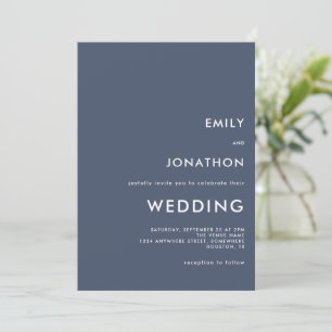 Simple typography Custom Dusty Navy Blue Wedding Invitation