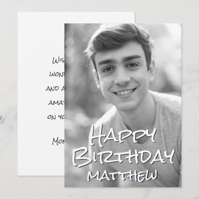 Simple Typography Custom Photo Birthday Greeting Card (Front/Back)