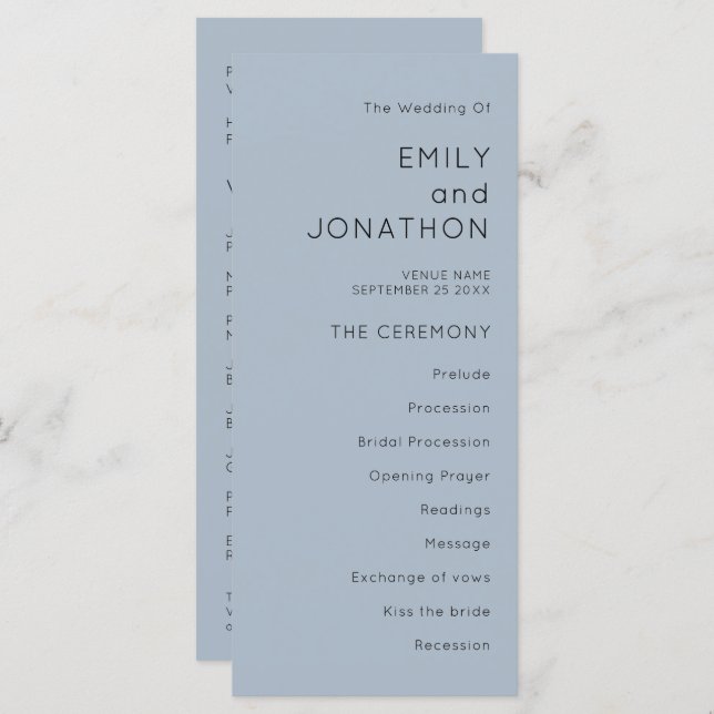 Simple Typography Dusty Blue Wedding Program (Front/Back)