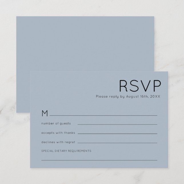 Simple Typography Dusty Blue Wedding RSVP Card (Front/Back)