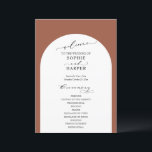 Simple Typography, Elegant Arch on Terracotta Programme<br><div class="desc">This suite's distinction is due to the modern calligraphy font used for accent phrases. In this piece, this elegant typeface was used to create graphics for a number of phrases: "welcome", "and", "the ceremony", and "the wedding party". Use the template fields to add your personal details. Details appear on a...</div>