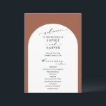 Simple Typography, Elegant Arch on Terracotta Programme<br><div class="desc">This suite's distinction is due to the modern calligraphy font used for accent phrases. In this piece, this elegant typeface was used to create graphics for a number of phrases: "welcome", "and", "the ceremony", and "the wedding party". Use the template fields to add your personal details. Details appear on a...</div>