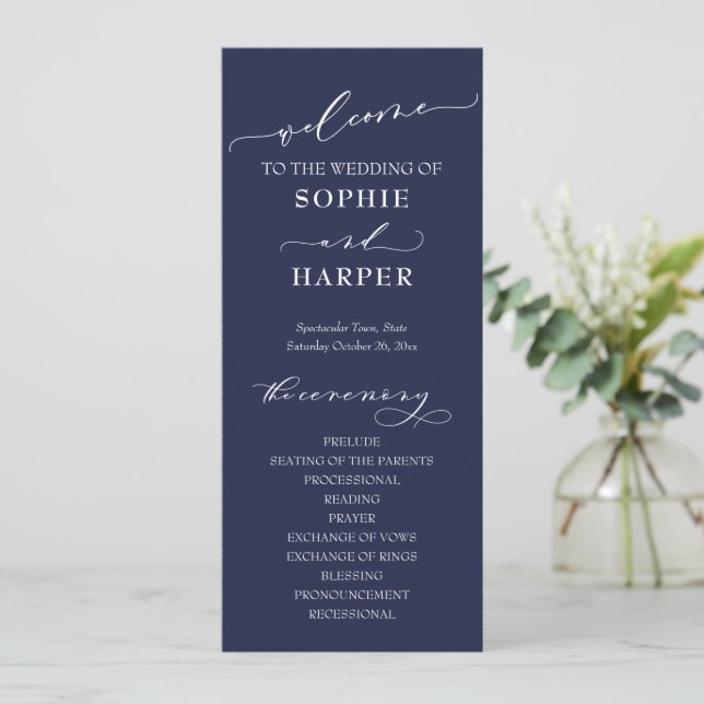 Simple Typography, Elegant Calligraphy Navy Blue Programme (Standing Front)