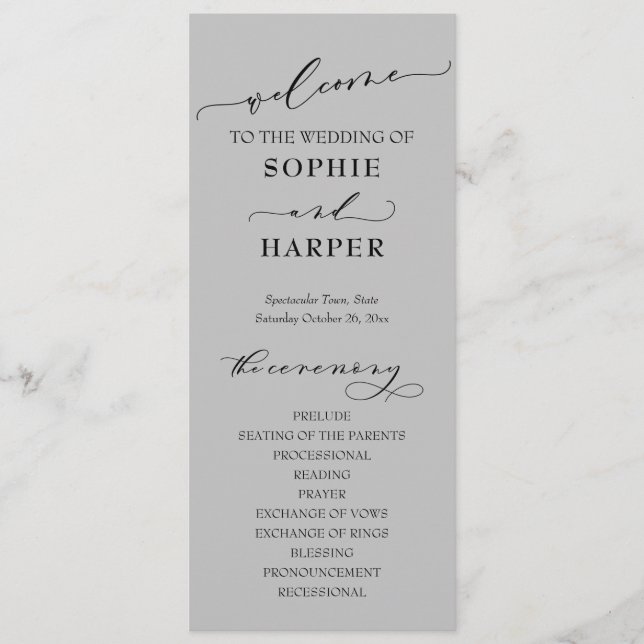 Simple Typography, Elegant Grey Script Programme (Front)