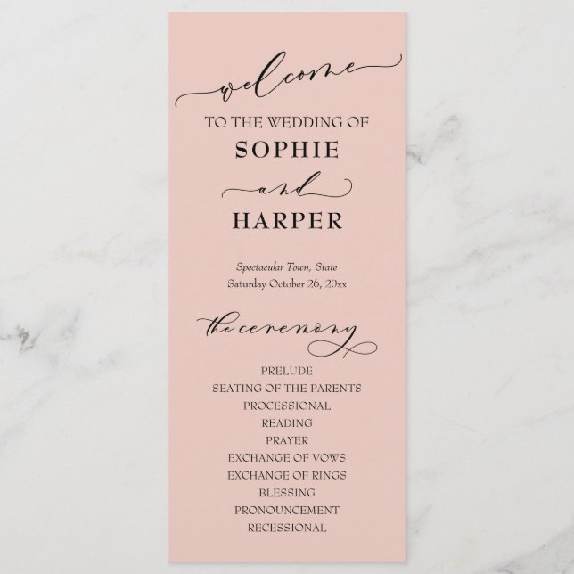 Simple Typography, Elegant Light Blush Pink Programme (Front)