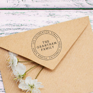 Simple Typography Family Name Round Return Address Rubber Stamp