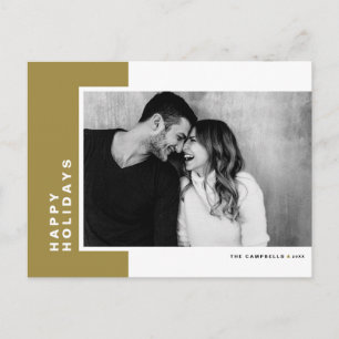 Simple Typography Gold Colour Block Photo Holiday Postcard