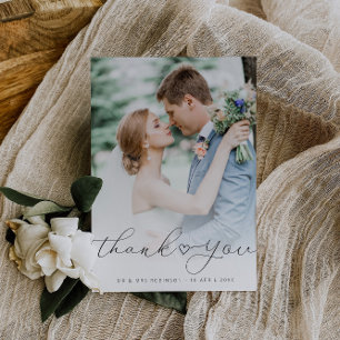 simple typography heart wedding photo thank you postcard