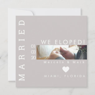Simple Typography Hearts Eloped Married Photo Card
