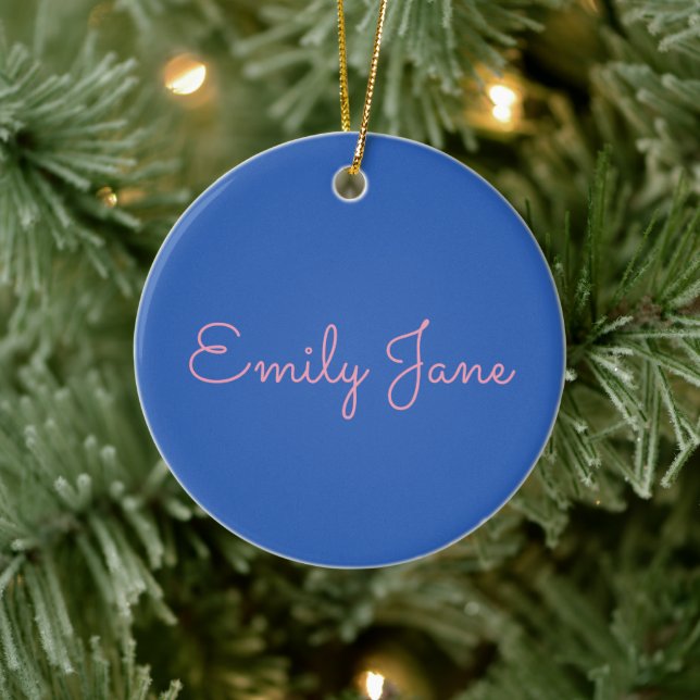 Simple Typography in Pink and Blue Personalised Ceramic Tree Decoration (Tree)