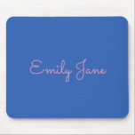 Simple Typography in Pink and Blue Personalised Mouse Mat<br><div class="desc">A cute modern simple design of your name in a fun typography style in millennial pink on a cobalt blue background.</div>