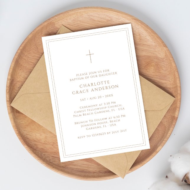 Simple Typography Infant Catholic Gold Baptism  Invitation (Creator Uploaded)