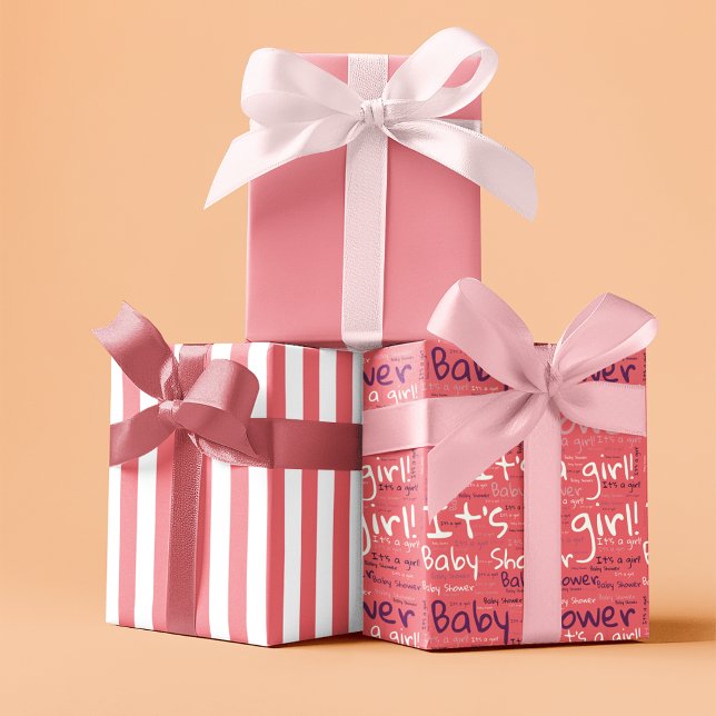 Simple Typography It's a Girl Baby Shower  Wrapping Paper Sheet (Creator Uploaded)