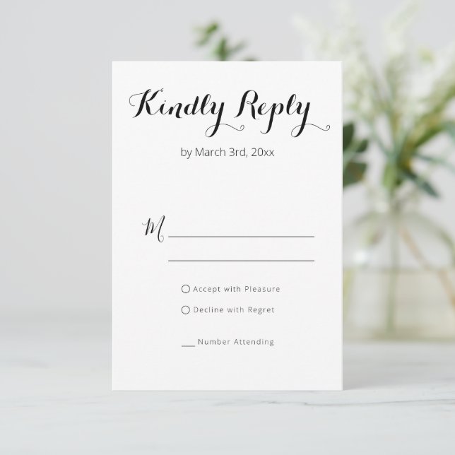 Simple Typography Kindly Reply Wedding RSVP Card (Standing Front)