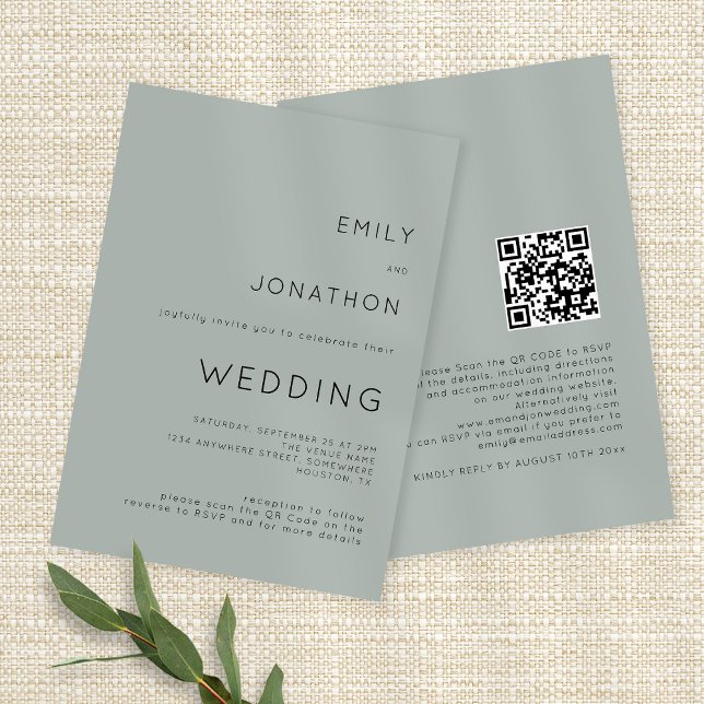 Simple Typography  Light Sage QR Code Wedding Invitation (Creator Uploaded)