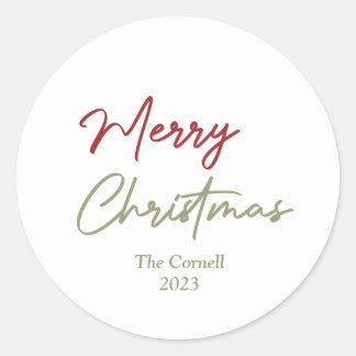 Simple Typography Merry Christmas Classic Round Sticker