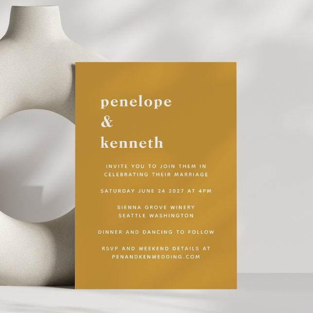 Simple Typography Modern Mustard Yellow Wedding  Invitation (Creator Uploaded)
