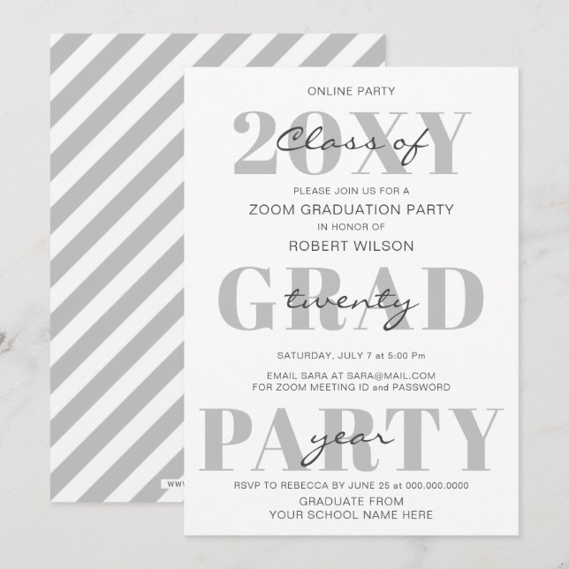 Simple Typography Modern Online Graduation Party Invitation (Front/Back)