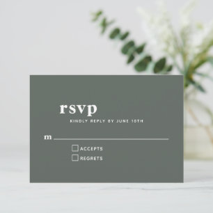 Simple Typography Modern Sage Forest Wedding RSVP Card