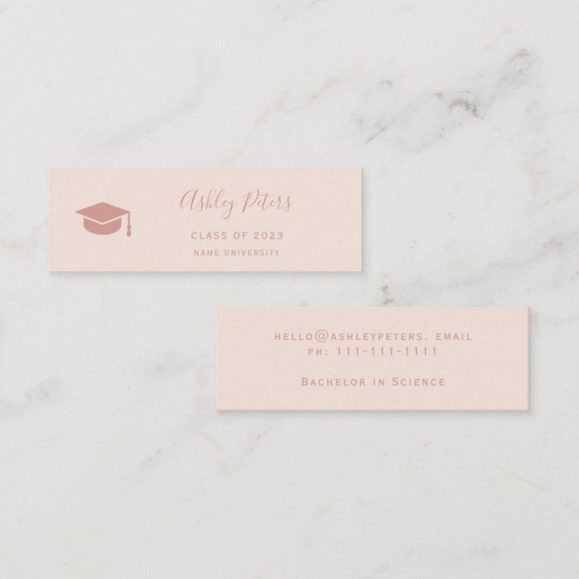 Simple typography pastel blush pink graduation  mini business card (Front/Back)