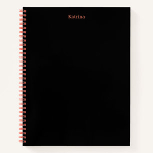 Simple Typography Personalised Name Black Coral Notebook
