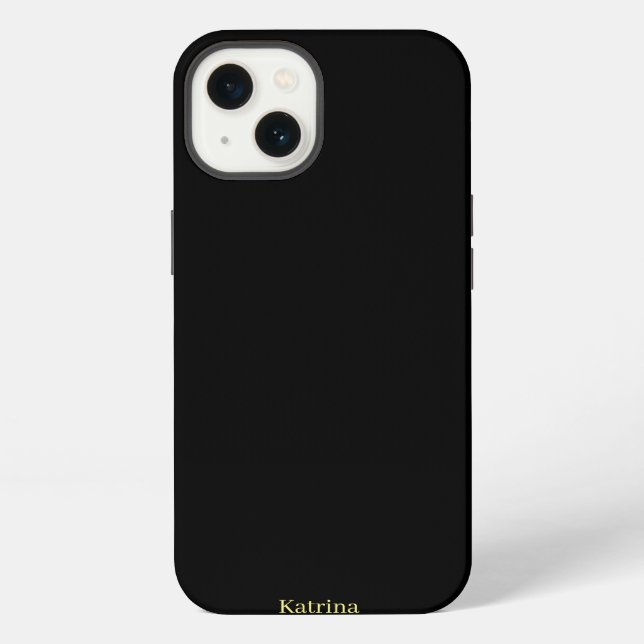 Simple Typography Personalised Name Black Yellow iPhone Case (Back)