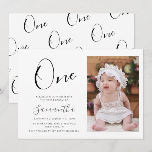 Simple Typography Photo 1st  Birthday  Invitation