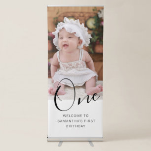 Simple Typography Photo 1st Birthday Retractable Banner