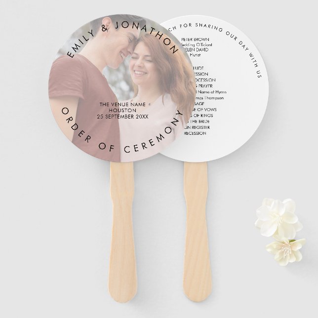 Simple Typography Photo Background Wedding Program Hand Fan (Front and Back)