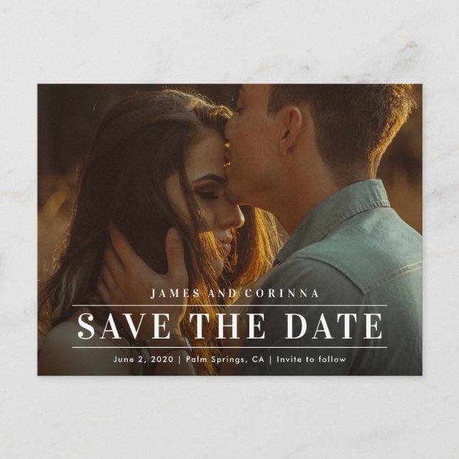 Simple Typography Photo Wedding Save The Date Announcement Postcard (Front)