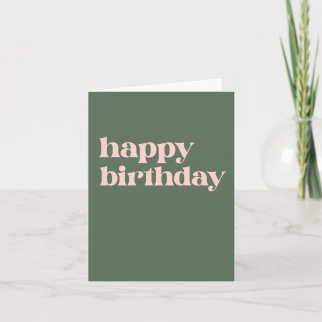 Simple Typography Pink and Green Birthday  Card (Front)