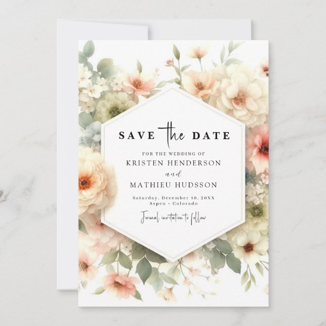 Simple Typography Pink Floral Wedding Save The Date (Front)