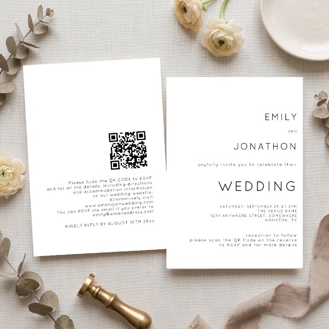 Simple Typography QR Code Black and White Wedding Invitation (Creator Uploaded)