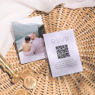Simple Typography QR Code Photo Wedding RSVP Enclosure Card