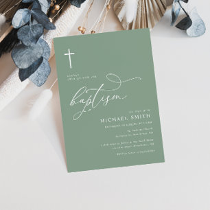 simple typography sage green baptism invitation