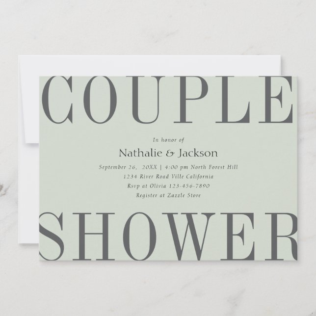 Simple Typography Sage Green Couple Shower Bridal Invitation (Front)