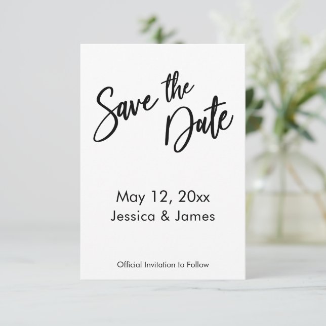 Simple Typography Save the Date Black & White (Standing Front)