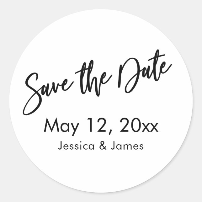 Simple Typography Save the Date Black & White Classic Round Sticker (Front)