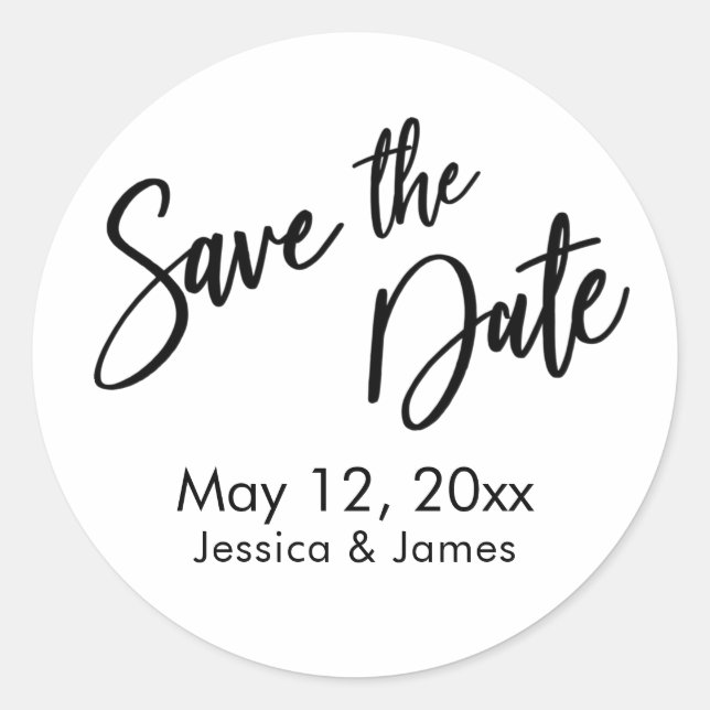 Simple Typography Save the Date Black & White Classic Round Sticker (Front)