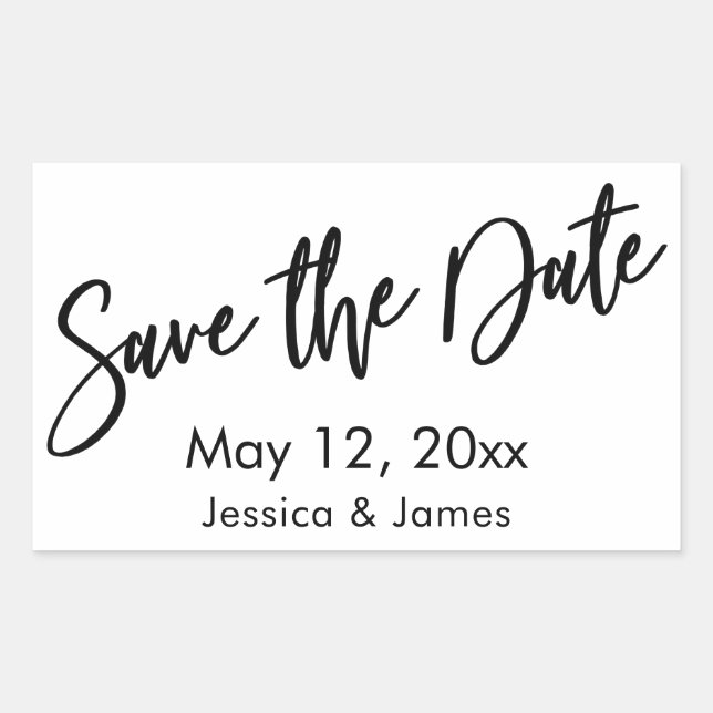 Simple Typography Save the Date Black & White Rectangular Sticker (Front)