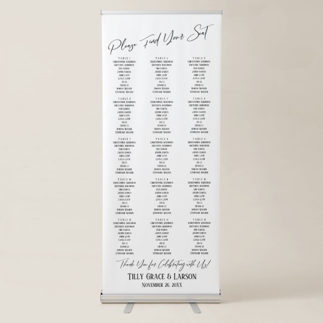 Simple Typography Seating Chart 150 Guests Retractable Banner (Front)