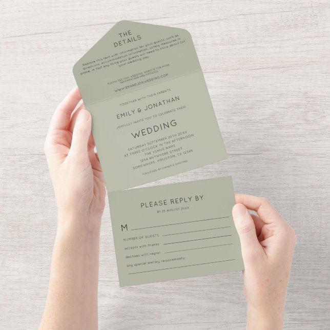Simple Typography Soft Save Green Wedding All In One Invitation (Tearaway)