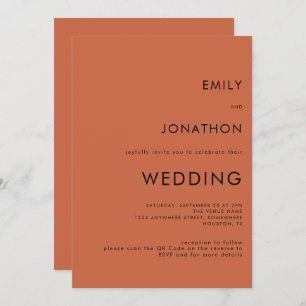 Simple Typography Terracotta QR Code Wedding Invitation
