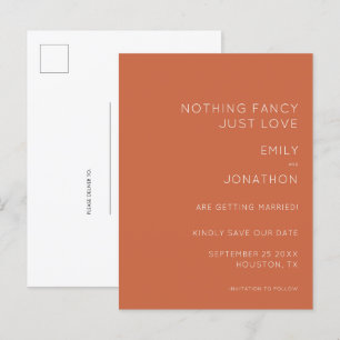 Simple typography Terracotta Wedding Save The Date Announcement Postcard