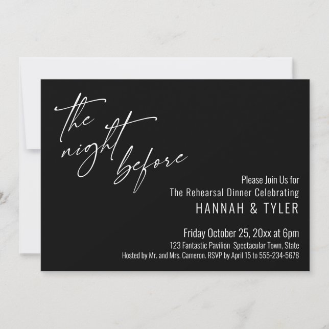 Simple Typography The Night Before Black Invitation (Front)