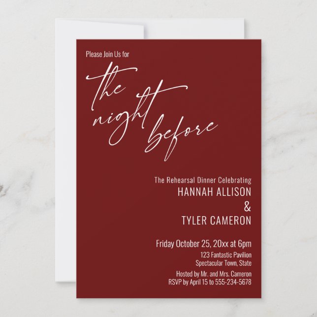 Simple Typography The Night Before Burgundy Invitation (Front)