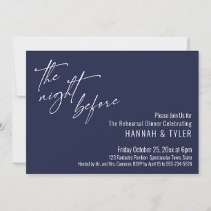 Simple Typography The Night Before Navy Blue Invitation