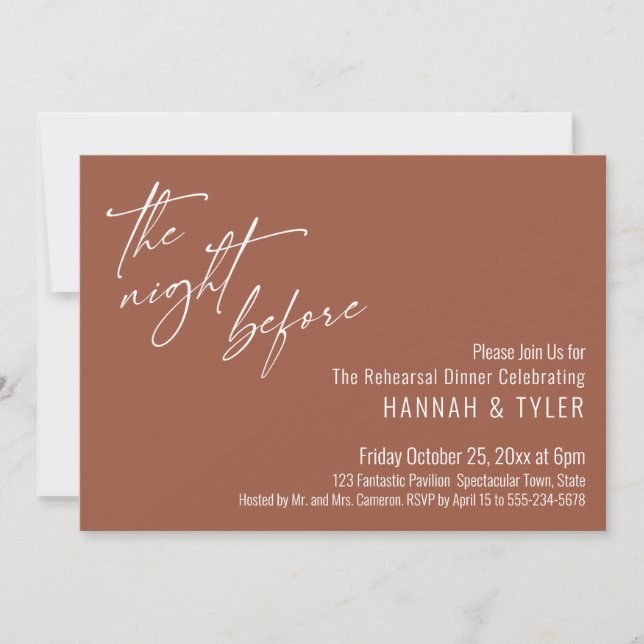 Simple Typography The Night Before Terracotta Invitation (Front)