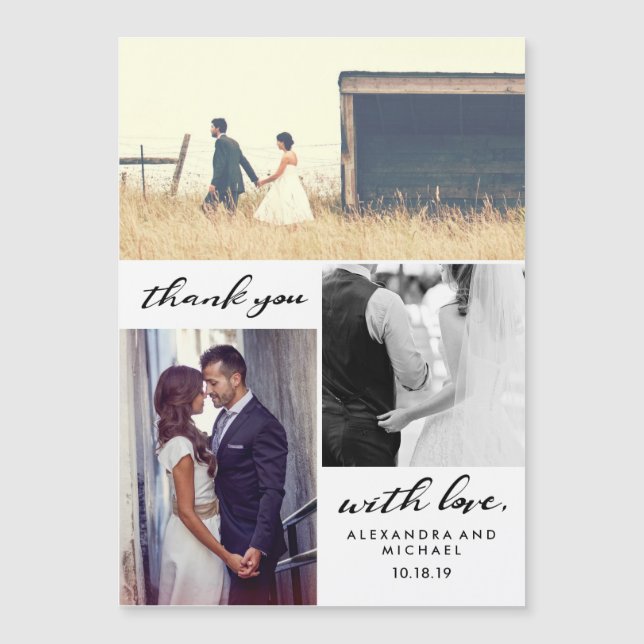 Simple Typography | Three Photo Wedding Thank You (Front)